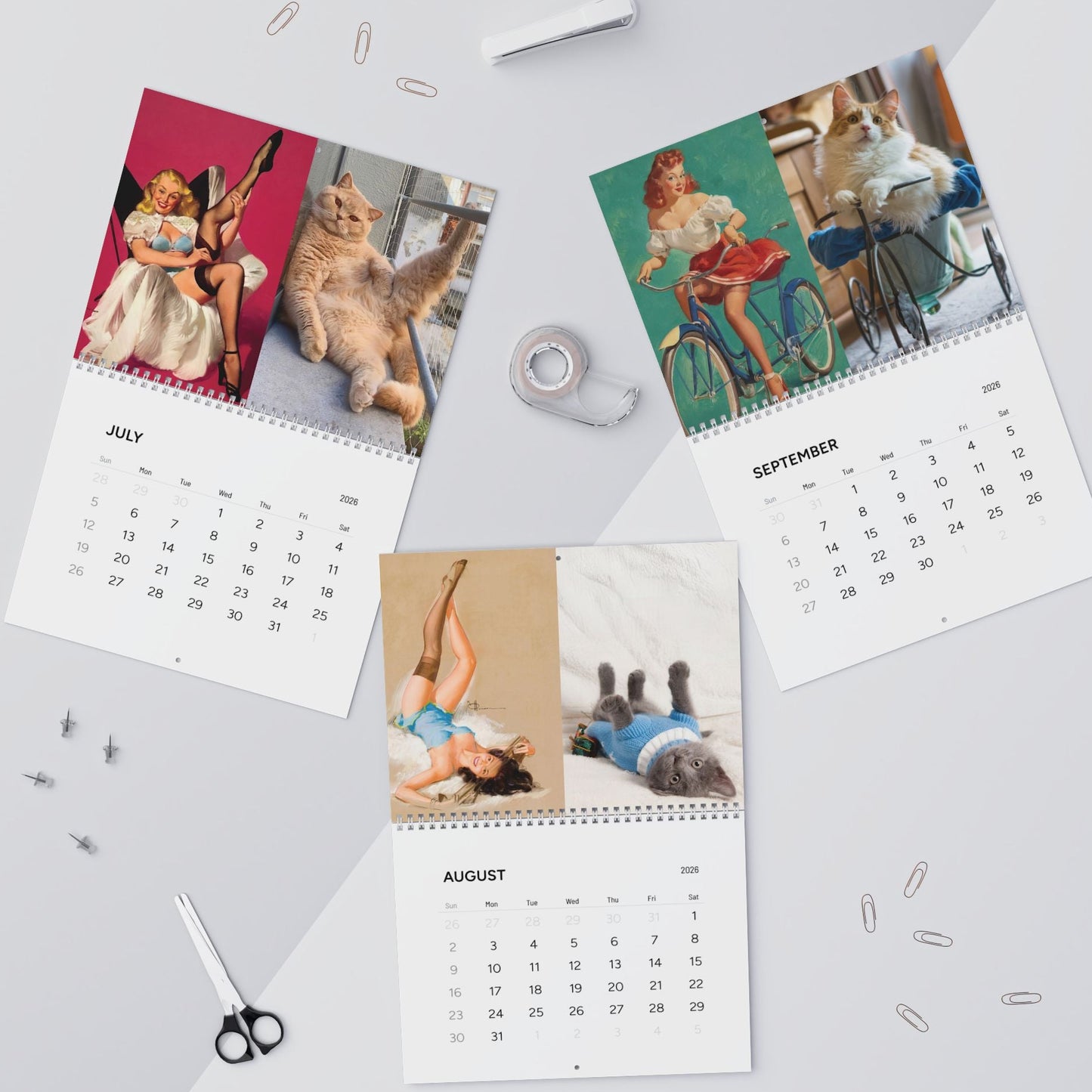 2026 Wall Calendar - Cats That Look Like Pin Up Girls (Ships from USA)