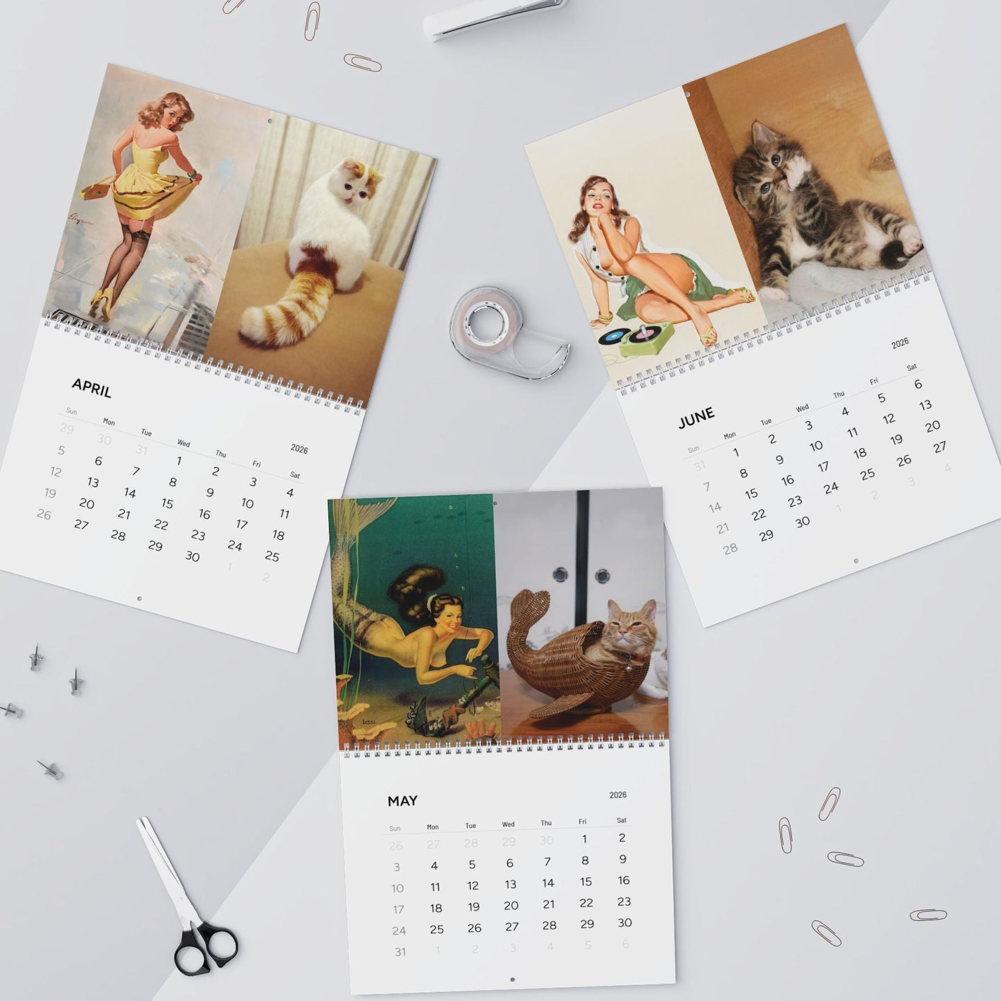 2026 Wall Calendar - Cats That Look Like Pin Up Girls (Ships from USA)
