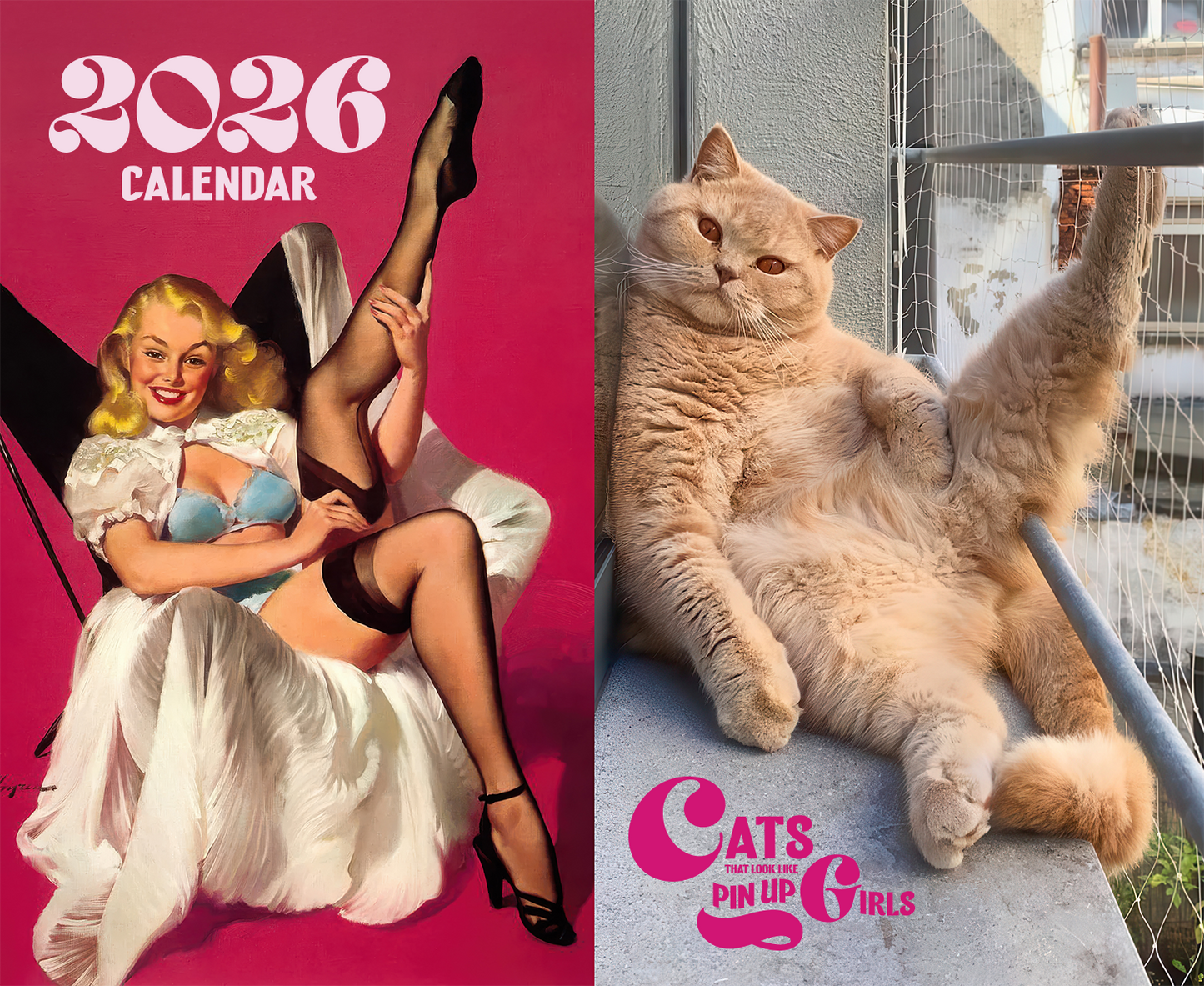 2026 Wall Calendar - Cats That Look Like Pin Up Girls (Ships from USA)